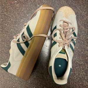 Adidas Women's Gazelle Bold Platform Sneakers (Tan and Green)